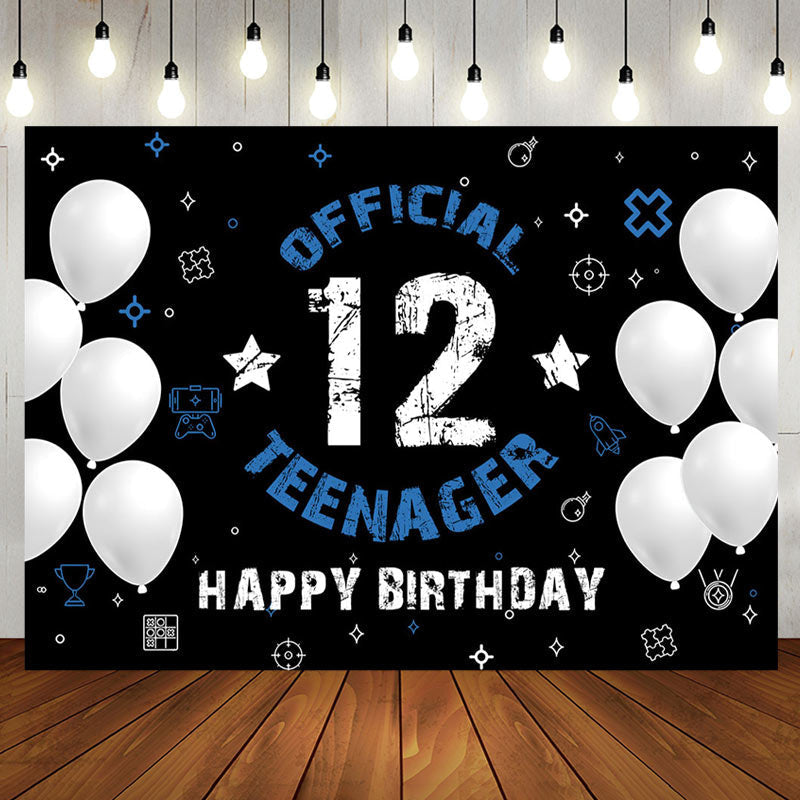 Aperturee - Black Official 12 Teenager Happy Birthday Backdrop