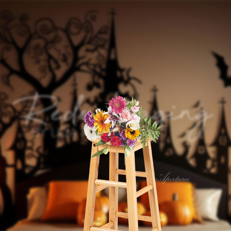 Aperturee - Black Orange Pumpkin Headboard Portrait Backdrop