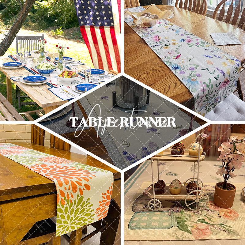 Aperturee - Black Pattern Line Repeat White Simple Table Runner