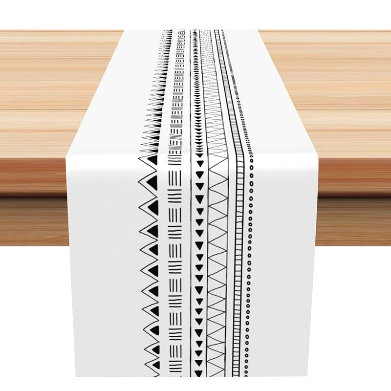 Aperturee - Black Pattern Line Repeat White Simple Table Runner