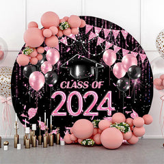 Aperturee Black Pink Balloon Class Of 2023 Round Grad Backdrop