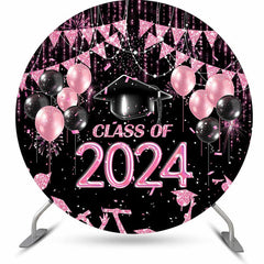 Aperturee Black Pink Balloon Class Of 2023 Round Grad Backdrop