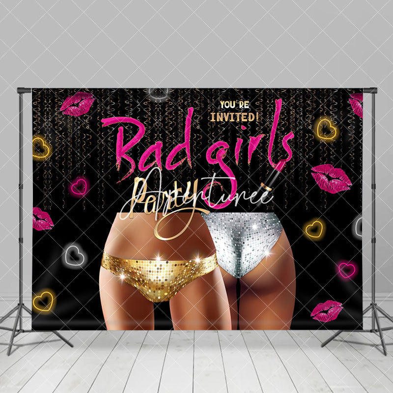 Aperturee - Black Pink Lips Heart Bad Girls Dance Party Backdrop