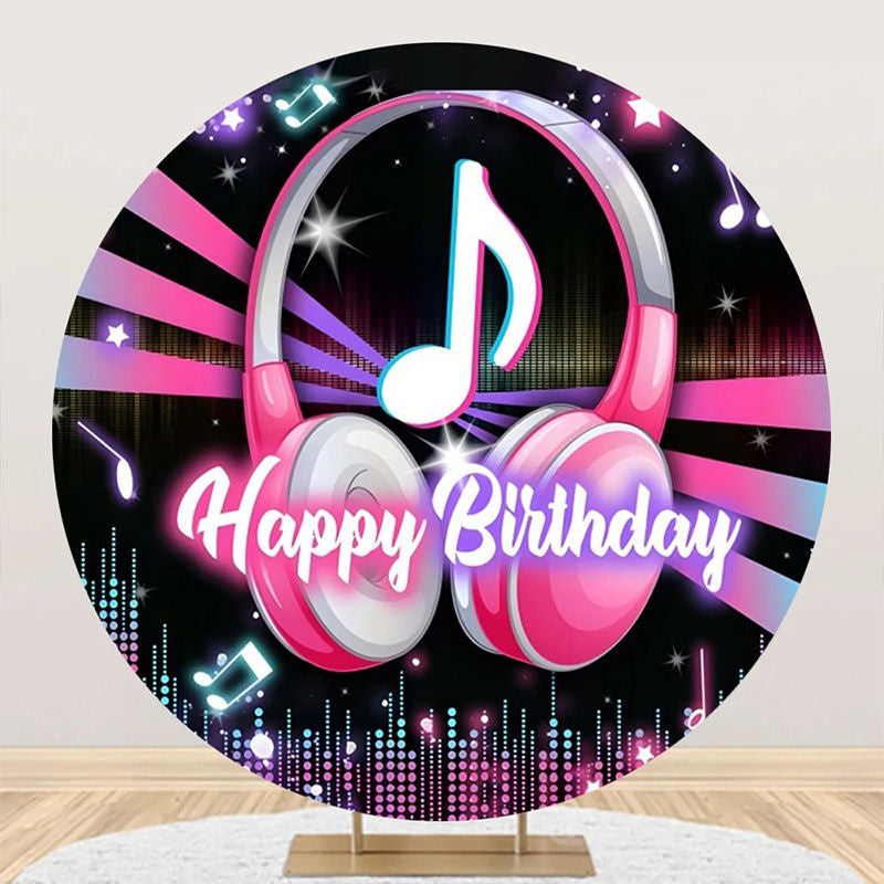 Aperturee - Black Pink Musical Disco Round Backdrop For Birthday