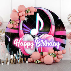 Aperturee - Black Pink Musical Disco Round Backdrop For Birthday