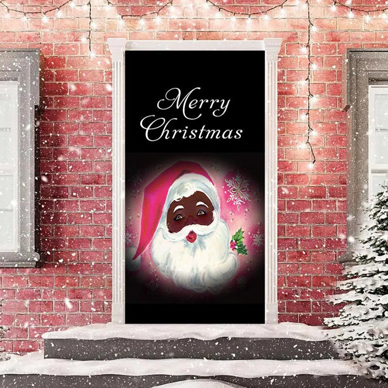 Aperturee - Black Pink Santa Claus Merry Christmas Door Cover