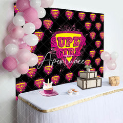 Aperturee - Black Pink Super Girl Happy Birthday Party Backdrop