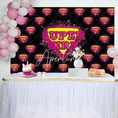 Aperturee - Black Pink Super Girl Happy Birthday Party Backdrop