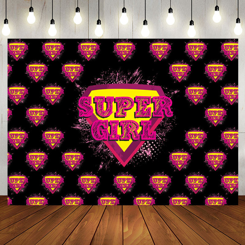 Aperturee - Black Pink Super Girl Happy Birthday Party Backdrop