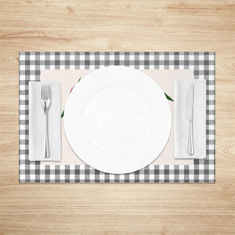 Aperturee - Black Plaid Floral Mothers Day Set Of 4 Placemats