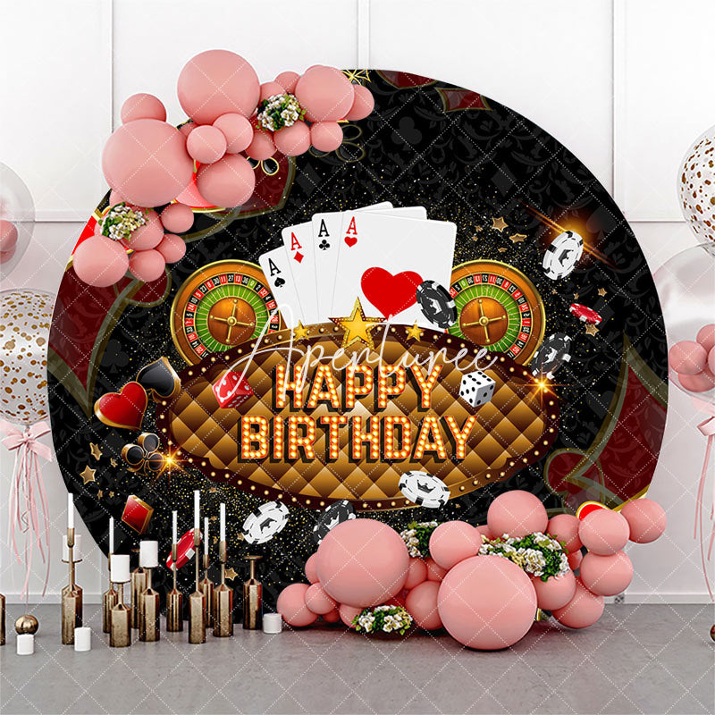 Aperturee - Black Playing Cards Casino Round Birthday Backdrop