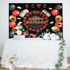 Aperturee - Black Poker Casino Balloons Happy Birthday Backdrop