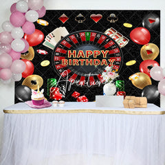 Aperturee - Black Poker Casino Balloons Happy Birthday Backdrop