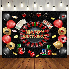 Aperturee - Black Poker Casino Balloons Happy Birthday Backdrop