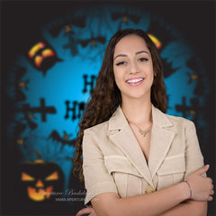 Aperturee - Black Pumpkin Bats Happy Halloween Party Backdrop