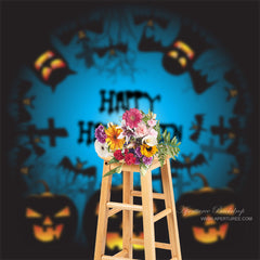 Aperturee - Black Pumpkin Bats Happy Halloween Party Backdrop