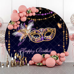 Aperturee - Black Purple Masquerade Mask Round Birthday Backdrop