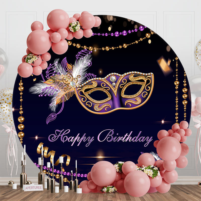 Aperturee - Black Purple Masquerade Mask Round Birthday Backdrop