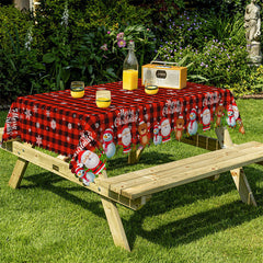 Aperturee - Black Red Plaid Santa Snowflake Christmas Tablecloth