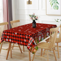 Aperturee - Black Red Plaid Santa Snowflake Christmas Tablecloth