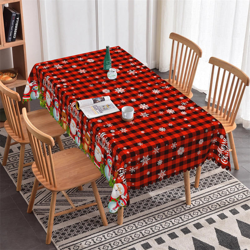 Aperturee - Black Red Plaid Santa Snowflake Christmas Tablecloth