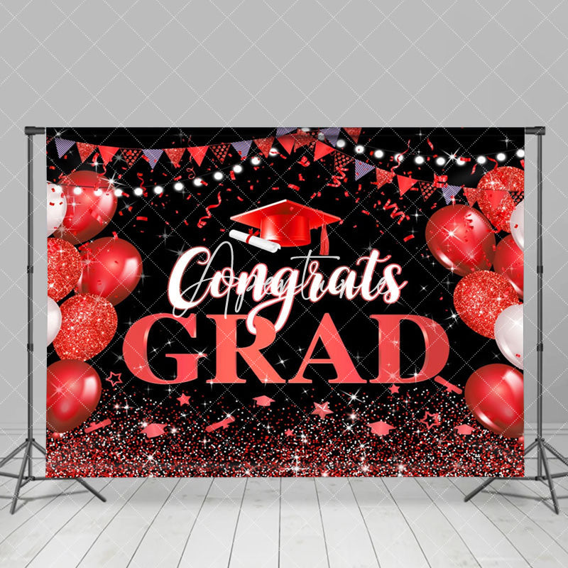 Aperturee - Black Red Sparkle Balloons Congrats Grad Backdrop