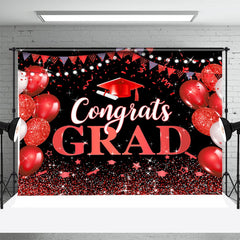 Aperturee - Black Red Sparkle Balloons Congrats Grad Backdrop