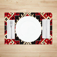 Aperturee - Black Red Yellow Vintage Dining Set Of 4 Placemats