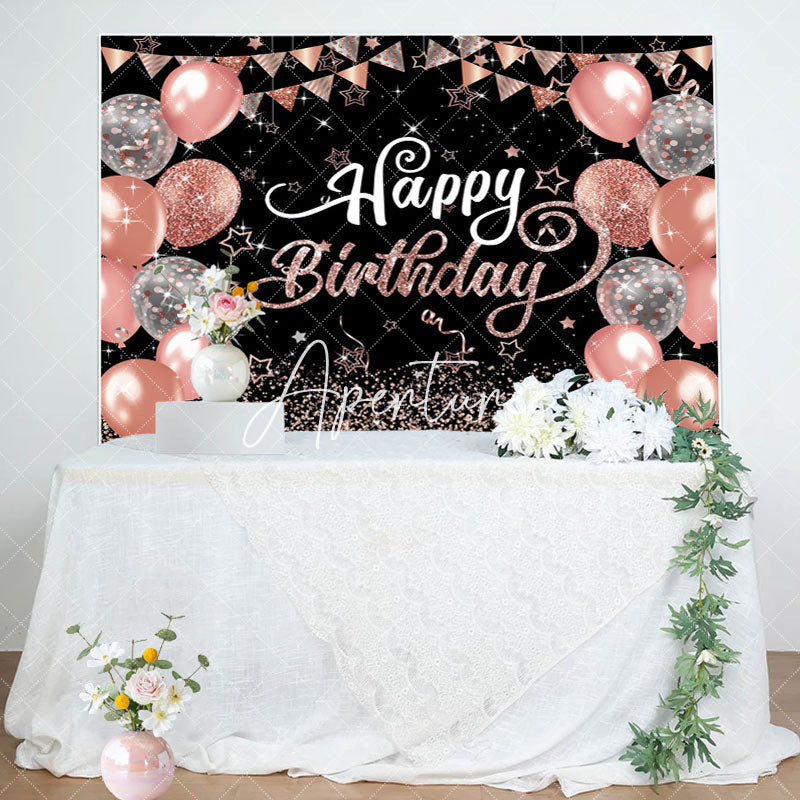 Aperturee - Black Rose Gold Balloons Sparkle Birthday Backdrop