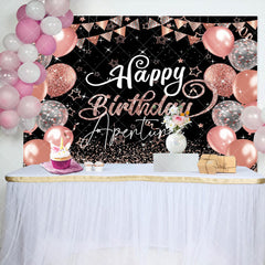 Aperturee - Black Rose Gold Balloons Sparkle Birthday Backdrop