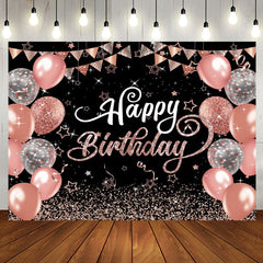 Aperturee - Black Rose Gold Balloons Sparkle Birthday Backdrop