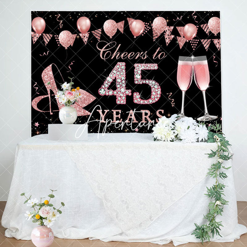 Aperturee - Black Rose Gold Cheers To 45th Birthday Backdrop