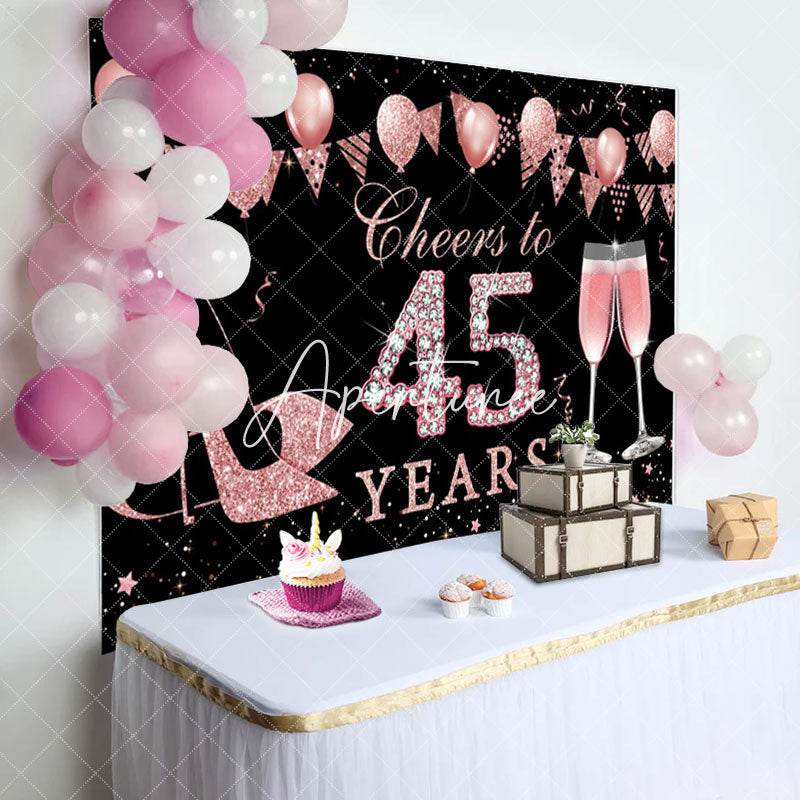 Aperturee - Black Rose Gold Cheers To 45th Birthday Backdrop