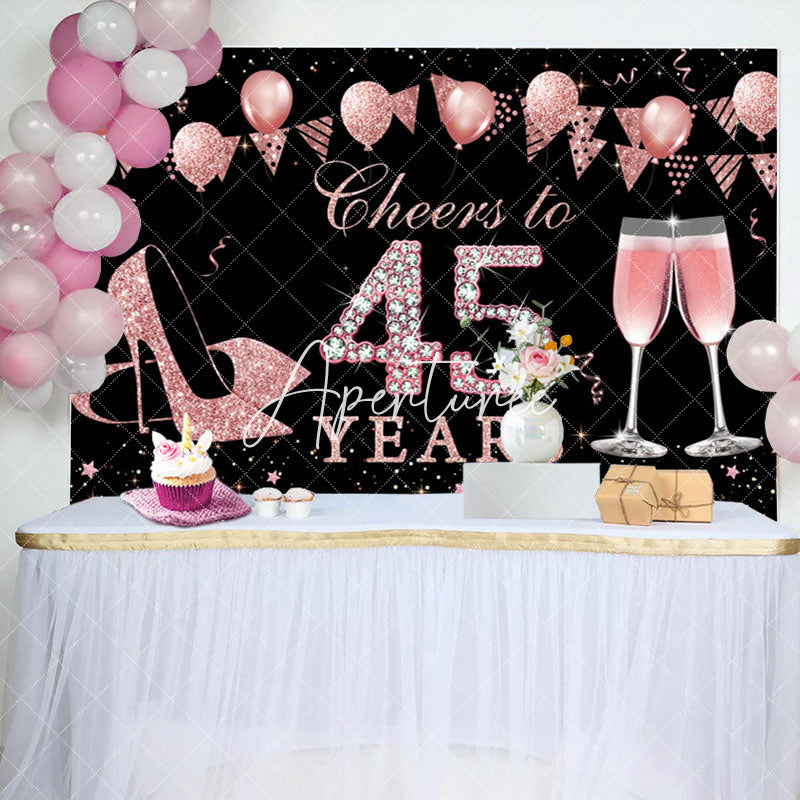 Aperturee - Black Rose Gold Cheers To 45th Birthday Backdrop