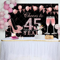 Aperturee - Black Rose Gold Cheers To 45th Birthday Backdrop