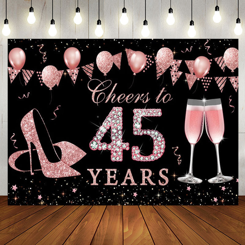 Aperturee - Black Rose Gold Cheers To 45th Birthday Backdrop