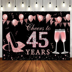 Aperturee - Black Rose Gold Cheers To 45th Birthday Backdrop