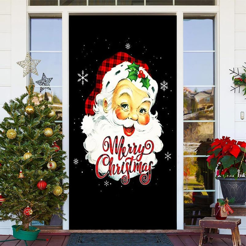 Aperturee - Black Santa Claus Snowflake Christmas Door Cover