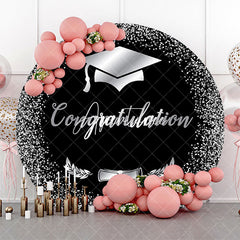 Aperturee - Black Silver Bachelor Cap Round Graduation Backdrop