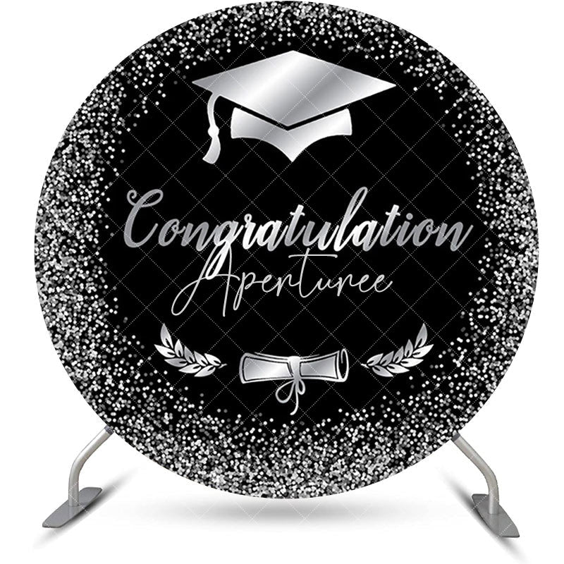 Aperturee - Black Silver Bachelor Cap Round Graduation Backdrop