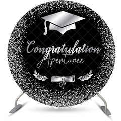 Aperturee - Black Silver Bachelor Cap Round Graduation Backdrop