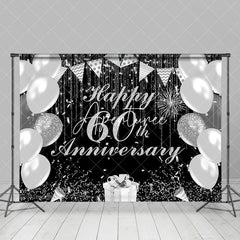 Aperturee - Black Silver Balloon Happy 60th Anniversary Backdrop