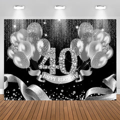 Aperturee - Black Silver Balloons Happy 40Th Birthday Backdrop