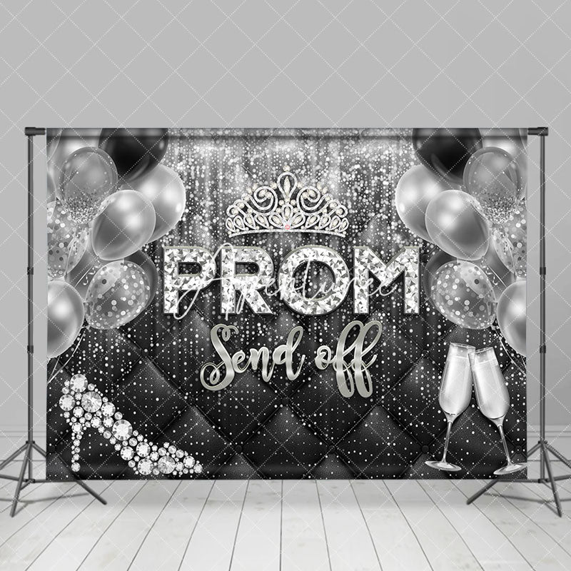 Aperturee - Black Silver Balloons High Heels Graduation Backdrop