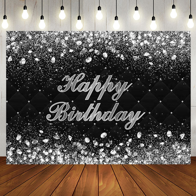 Aperturee - Black Silver Diamond Glitter Birthday Party Backdrop