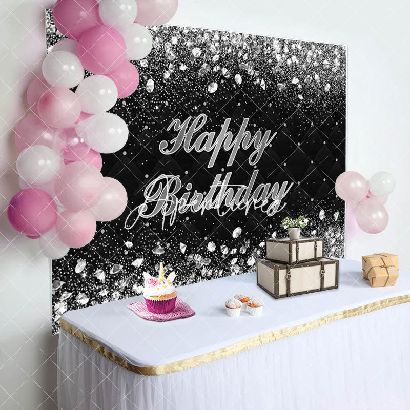 Aperturee - Black Silver Diamond Glitter Birthday Party Backdrop