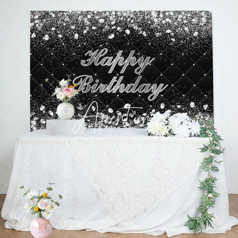 Aperturee - Black Silver Diamond Glitter Birthday Party Backdrop