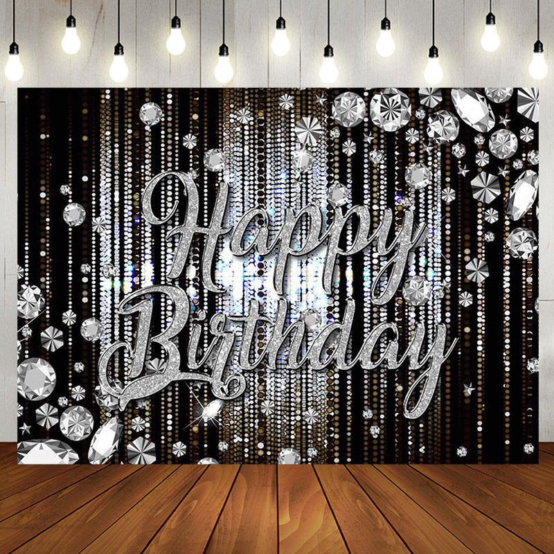 Aperturee - Black Silver Diamonds Sparkle Backdrop For Birthday