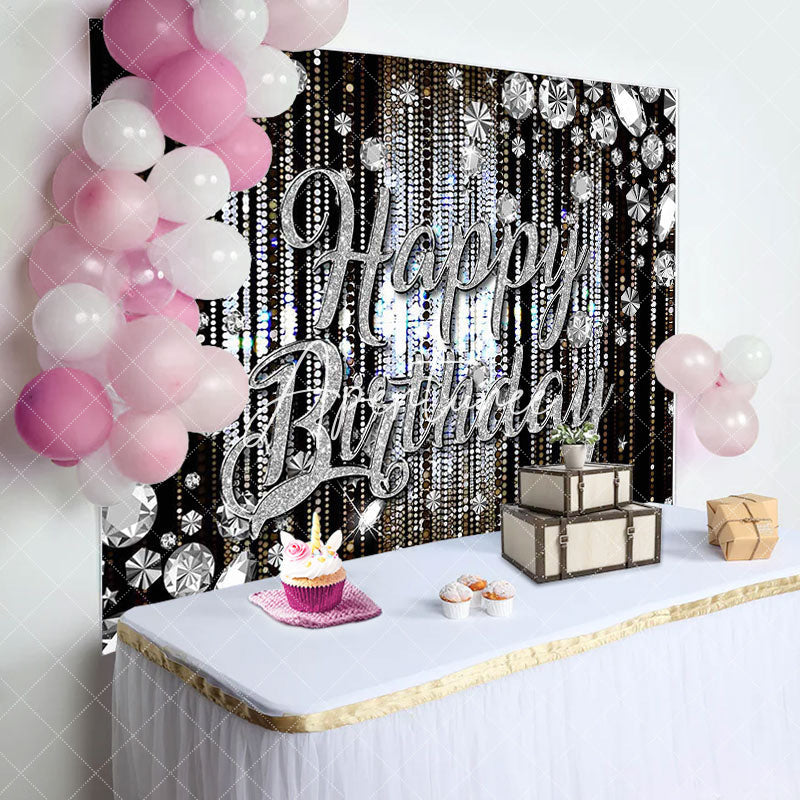 Aperturee - Black Silver Diamonds Sparkle Backdrop For Birthday