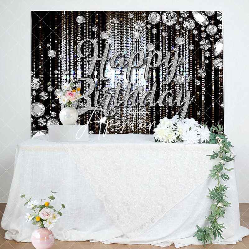 Aperturee - Black Silver Diamonds Sparkle Backdrop For Birthday